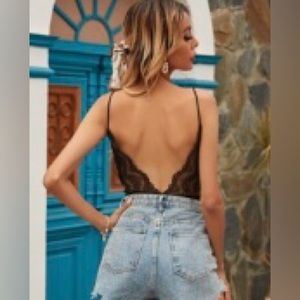 Womens Bodysuit Open Back With Lace Tank